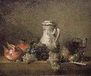 Jean Baptiste Simeon Chardin Pomegranate Grape glass knife oil painting artist